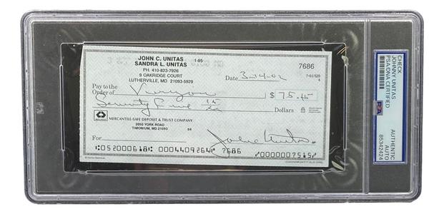Johnny Unitas Baltimore Colts Signed Bank Check #7686 PSA/DNA Outlet Get To Buy