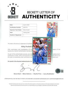 Kirby Puckett Beckett BAS Signed 1992 Fleer Autograph Free Shipping Best Store To Get