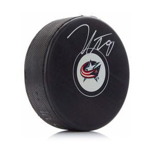 Kent Johnson Autographed Columbus Blue Jackets Hockey Puck View For Sale