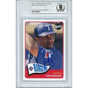 Juan Gonzalez Signed Texas Rangers 2003 Upper Deck Vintage Baseball Card Beckett Slab Cheap Fashion Style