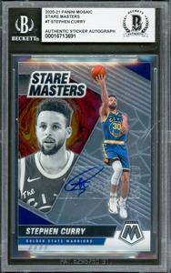 Stephen Curry Autographed 2020-21 Panini Mosaic Stare Masters Card Beckett Outlet For Sale