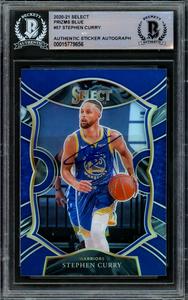 Stephen Curry Autographed 2020-21 Panini Select Blue Prizm Card Beckett Low Cost