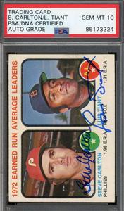Steve Carlton Luis Tiant Gem Mint 10 PSA DNA Signed 1973 Topps 1972 Leaders Auto Buy Cheap Discount