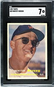 Whitey Herzog 1957 Topps Rookie Card (RC) #29 Senators/HOF - SGC Graded 7 NM Sale Shop Offer