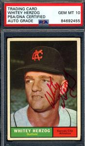 Whitey Herzog Gem Mint 10 PSA DNA Signed 1961 Topps Autograph Cheap Sale Many Kinds Of