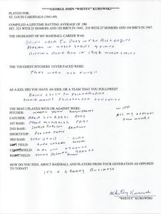 Whitey Kurowski Autographed Hand Filled Out Survey Page (JSA) Fashion Style Cheap Online