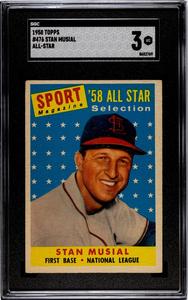 Stan Musial 1958 Topps All-Star Baseball Card #476 Cardinals- SGC Graded 3 VG Buy Cheap Huge Surprise