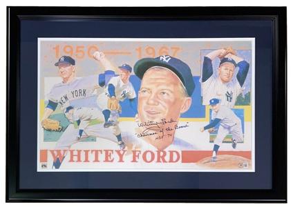 Whitey Ford Signed Framed Yankees Chairman Of The Board Inscribed Lithograph BAS With Credit Card For Sale