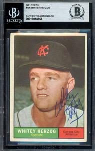 Whitey Herzog Beckett BAS Signed 1961 Topps Autograph Outlet Store For Sale