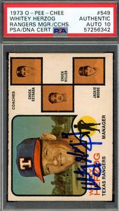 Whitey Herzog Gem Mint 10 PSA DNA Signed 1973 O-Pee-Chee Autograph Order