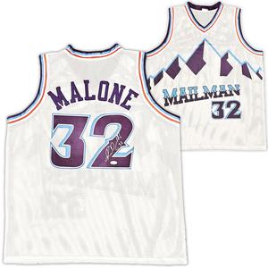 UTAH JAZZ KARL MALONE AUTOGRAPHED SIGNED WHITE JERSEY JSA STOCK #215763 Low Cost Sale Online