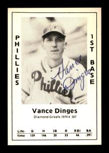 Vance Dinges Autographed Signed 1979 Diamond Greats Card #307 Phillies 188900 Buy Cheap 100% Guaranteed