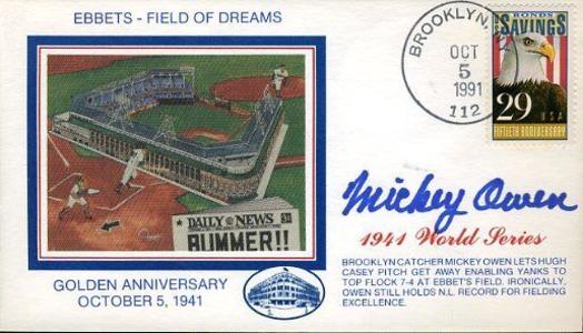 Mickey Owen Dodgers Signed Jsa Cert Sticker Fdc Authentic Autograph Free Shipping Online
