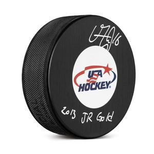 Vincent Trocheck Signed Team USA Hockey Puck with 2013 Jr Gold Note Cheap Tumblr