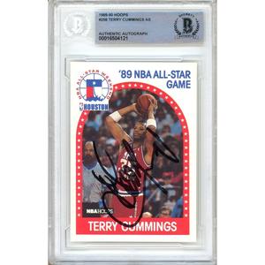 Terry Cummings San Antonio Spurs Signed 1989-90 NBA Hoops Card Beckett Auth Auto Slab With Credit Card Cheap Pice