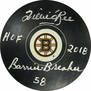 Willie O'Ree "HOF 2018, Barrier Breaker 58" Autographed Boston Bruins Puck (PSA) Inexpensive For Sale