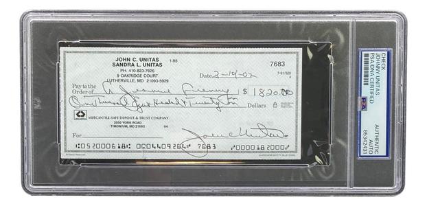 Johnny Unitas Baltimore Colts Signed Bank Check #7683 PSA Latest Collections For Sale