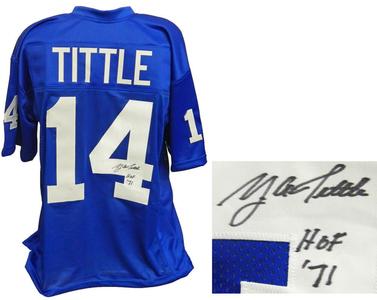 Y.A. TITTLE NY Giants Signed Blue Football Jersey w/HOF 71 - SCHWARTZ Looking For For Sale