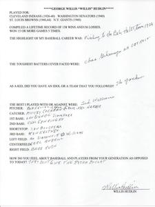Willis Hudlin Autographed Hand Filled Out Survey Page (JSA) Free Shipping Inexpensive