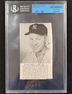Whitey Ford signed New York Yankees 3.5x5.5 newspaper photo autograph  Beckett Visit
