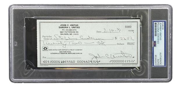 Johnny Unitas Baltimore Colts Signed Bank Check #5560 PSA Cheap Original