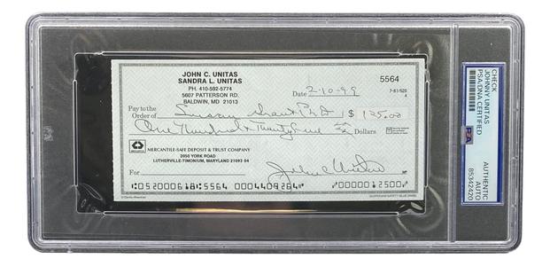 Johnny Unitas Baltimore Colts Signed Bank Check #5564 PSA Outlet Official