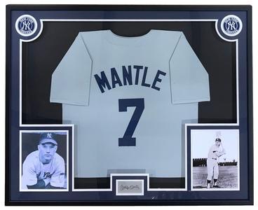 Mickey Mantle New York Framed Gray Baseball Jersey w/ Laser Engraved Signature Buy Cheap For Nice