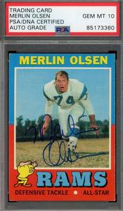 Merlin Olsen Gem Mint 10 PSA DNA Signed 1971 Topps Autograph For Cheap Pice