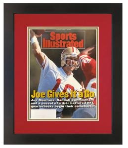 Joe Montana San Francisco 49ers Matted with Team Colors and Framed Sports Illustrated Magazine July 27, 1992 Original Issue Cost For Sale