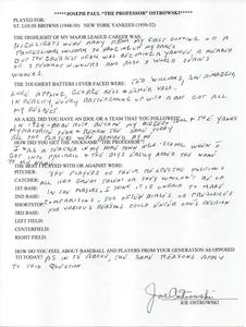 Joe Ostrowski Autographed Hand Filled Out Survey Page (JSA) Buy Cheap Cheap
