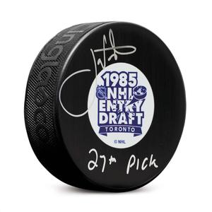 Joe Nieuwendyk Signed 1985 NHL Entry Draft Puck with 27th Pick Note Online