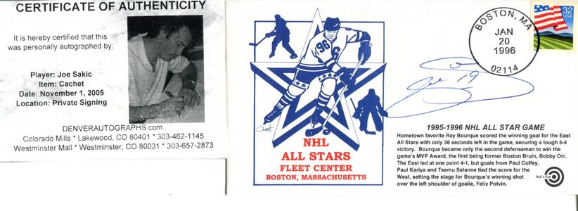 Joe Sakic Autographed 1st Day Cover Clearance From China