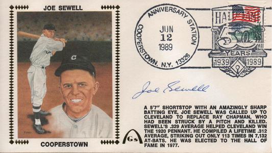Joe Sewell Autographed June 12, 1989 First Day Cover Buy Cheap Cheapest Pice