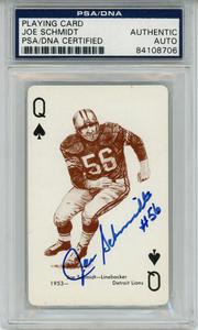 Joe Schmidt Autographed 1963 Stancraft Queen of Spades Card PSA Slab 43565 Discount For Nice