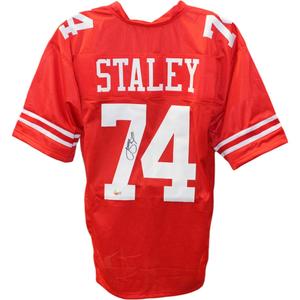 Joe Staley Autographed/Signed Red Pro Style Jersey Beckett 45976 Buy Cheap Discounts