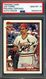 Joe Torre Gem Mint 10 PSA DNA Signed 1991 Topps Autograph Cheap Sale Visit New