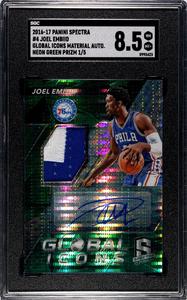 Joel Embiid 2016-17 Spectra Global Icons Material Neon Auto Card- SGC Graded 8.5 Outlet Clearance