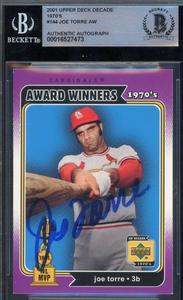 Joe Torre Beckett BAS Signed 2001 Upper Deck Decade 1970's Autograph Excellent Sale Online