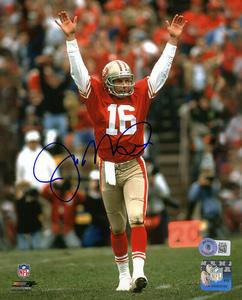 Joe Montana Signed 49ers Arms Raised Red Jersey 8x10 Photo - (BECKETT COA) View For Sale