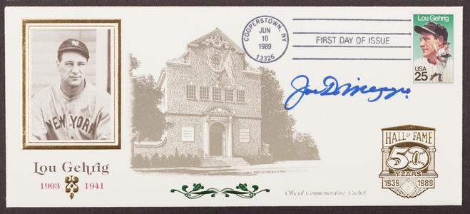 JOE DIMAGGIO SIGNED LOU GEHRIG YANKEES POSTAGE STAMP 1st DAY ISSUE CACHET COVER Sale Low Pice Fee Shipping
