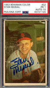 Stan Musial Gem Mint 10 PSA DNA Signed 1953 Bowman Color Autograph Online For Sale