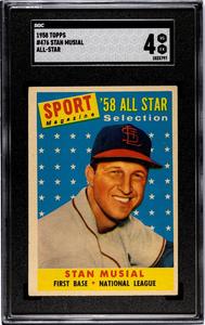 Stan Musial 1958 Topps All-Star Baseball Card #476- SGC Graded 4 VG-EX Clearance Manchester Great Sale