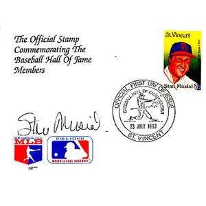 STAN MUSIAL SIGNED HALL OF FAME CARD VINCENT STAMP & POSTMARK ST LOUIS CARDINALS Cheap Low Shipping