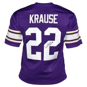 Paul Krause Signed HOF 98 Inscription Minnesota Pro Purple Football Jersey (JSA) 100% Original