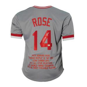 Pete Rose Signed Stats Cincinnati Pro Edition Grey Jersey (Fiterman & JSA) Cost Online