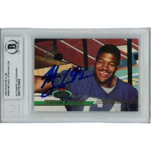Michael Strahan Autographed 93 Stadium Club Slabbed Trading Card Beckett 46079 Cheap For Nice