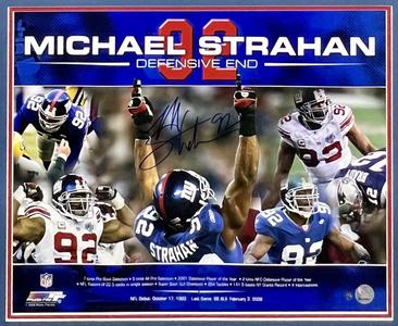 Michael Strahan Giants Signed Career Stats 16x20 Photo Framed Autograph Steiner Outlet Clearance