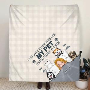 Custom Personalized Stay In Bed Single Layer Fleece Blanket - Gift Idea For Dog Mom/ Cat Mom/ Mother's Day - Girl With Upto 4 Pets - I Just Want To Stay In Bed With My Pet It's Too "Peopley" Out There Clearance Online Official Site