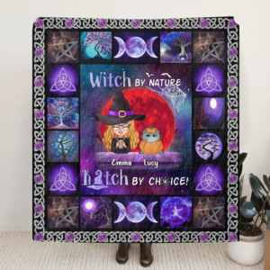 Custom Personalized Witch Quilt/Single Layer Fleece Blanket - Upto 6 Cats/Dogs - Halloween Gift Idea For Cat/Dog Lovers - Witch By Nature Bitch By Choice Buy Cheap Tumblr