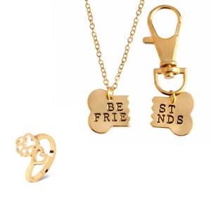 Gold 2pc Best Friend Necklace for you and your dog & Paw Ring Set Great Deals Cheap Pice
